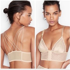 Victoria’s Secret Satin Starburst Long Line Triangle Bralette in Cream Size XL